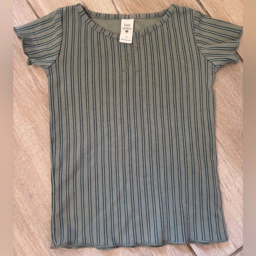 Kate Quinn blue and green striped shirt 4T